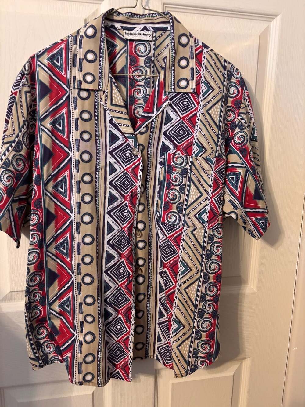 Haberdashery Vintage 90s Geometric Print Short Sleeve Camp Collar Shirt